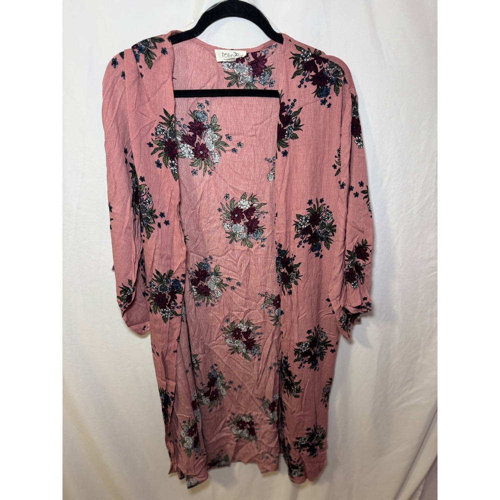 Pink Floral Open Front Cardigan Kimono S Boho Duster Vintage Style Tulip B NWOT